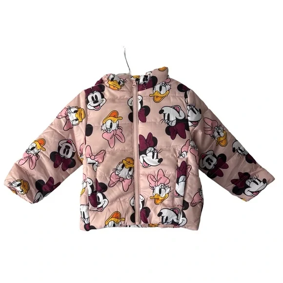 Disney Girls Minnie Mouse Daisy Duck Pink Hooded Winter Puffer Jacket Toddler 3T - Picture 8 of 16
